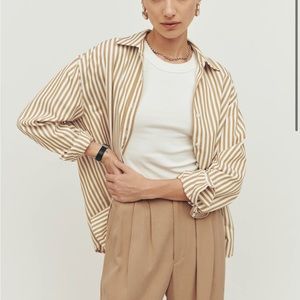 Reformation Parker Shirt Beige Tan Stripe NWT